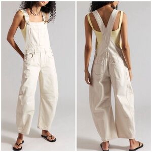 NWT Free People We The Free Good Luck Barrel Overalls - milk cream - Medium *IR*